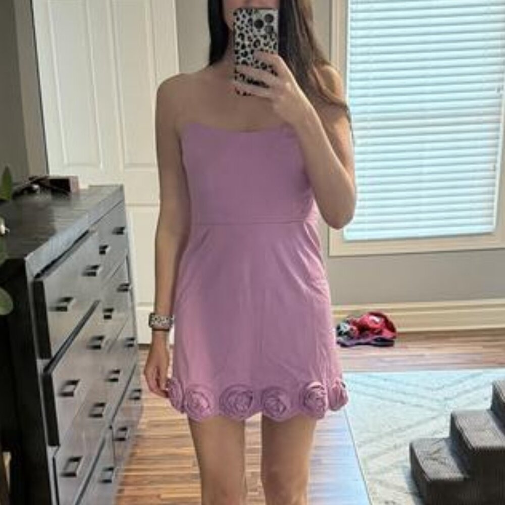 By Anthropologie Maeve Strapless Rosette-Trim Mini Dress M new PINK nwt - Picture 5 of 7